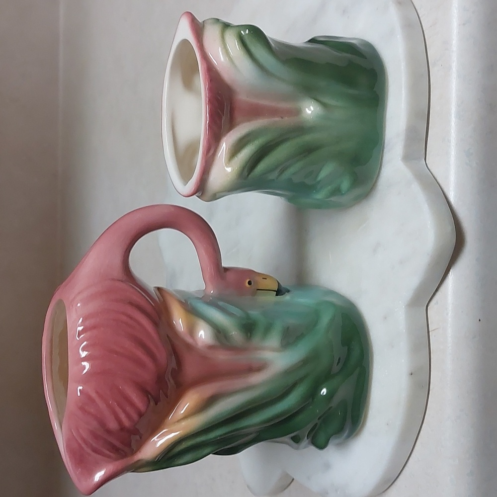 Vintage Ceramic Flamingo Creamer & Sugar Set